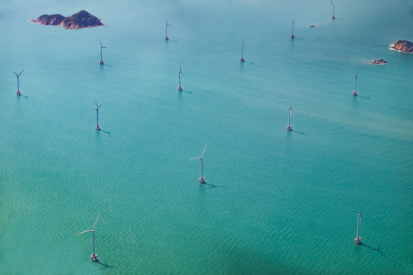 Aerial view of offshore wind farms, South China Sea, Hong Kong